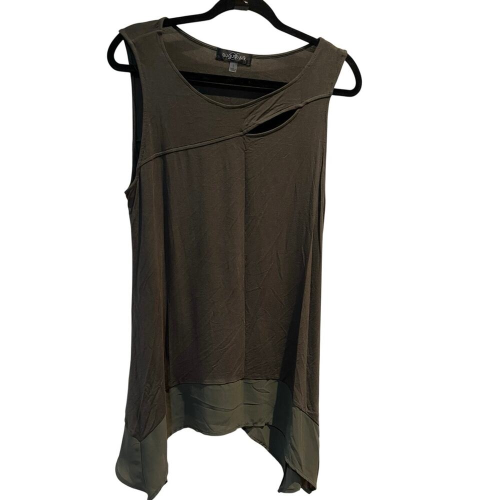 August Silk Black Tunic Tank Top Women’s Large Asymmetrical Hem Rayon Stretch